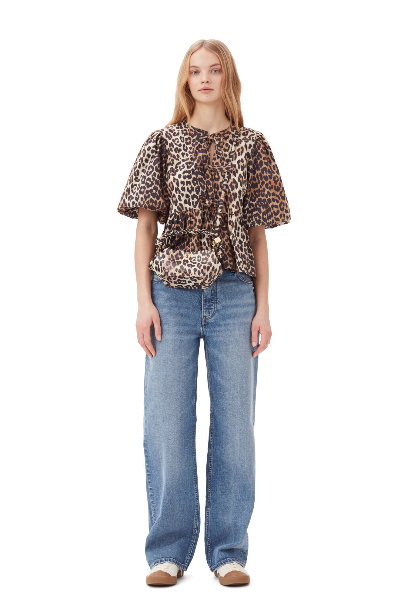 LEOPARD PEPLUM TIE BLOUSE