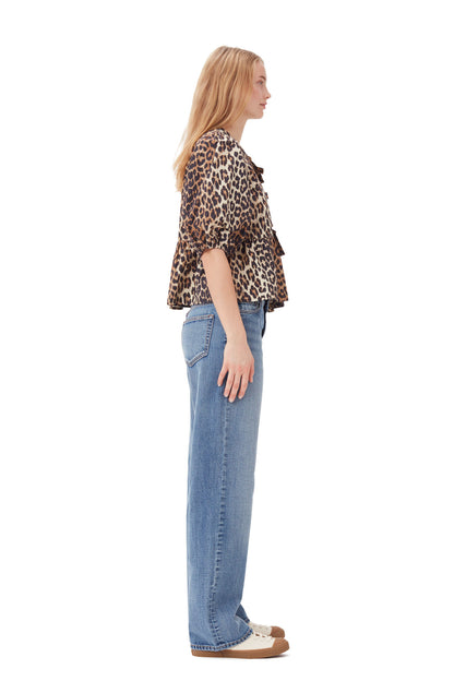 LEOPARD PEPLUM TIE BLOUSE