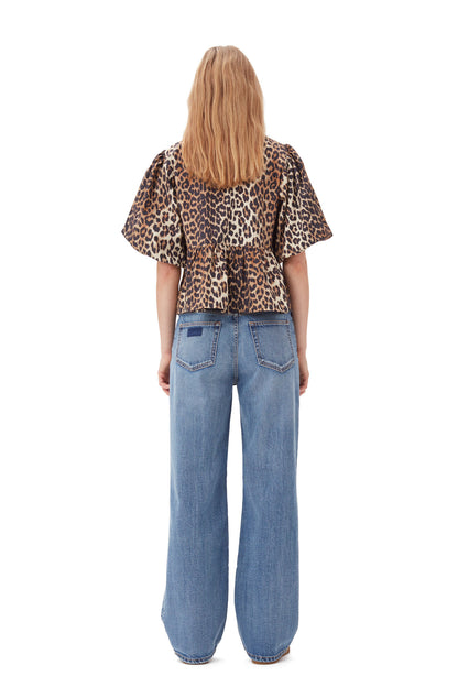 LEOPARD PEPLUM TIE BLOUSE