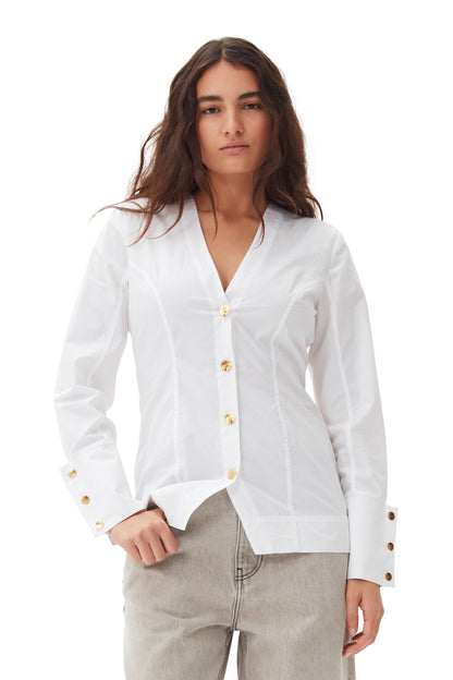 COTTON POPLIN V-NECK SHIRT