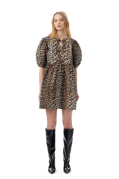 LEOPARD TIE STRING MINI DRESS