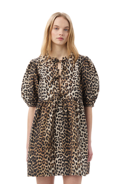 LEOPARD TIE STRING MINI DRESS