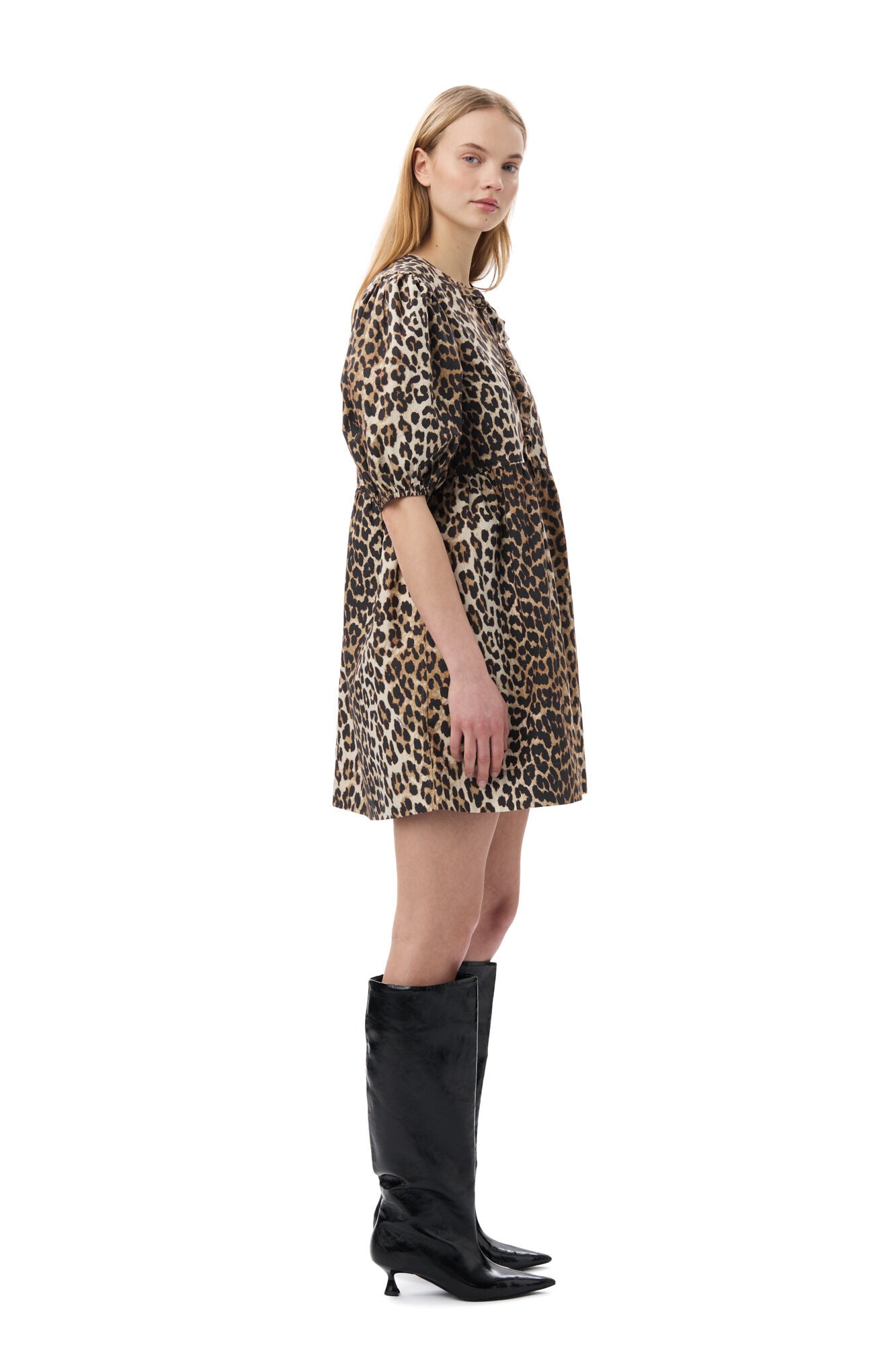 LEOPARD TIE STRING MINI DRESS