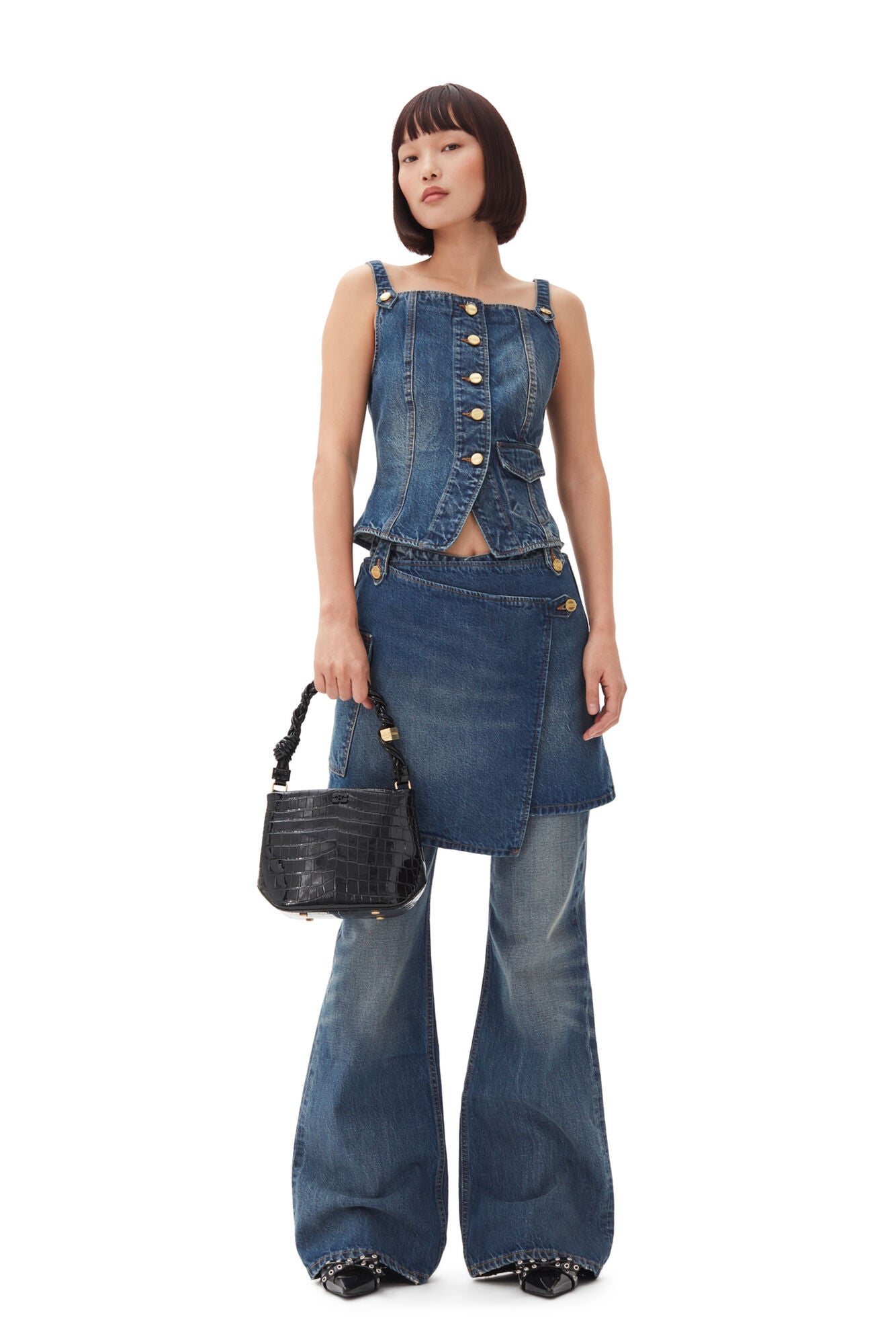 HEAVY WASHED FLARED SKIRT JEANS