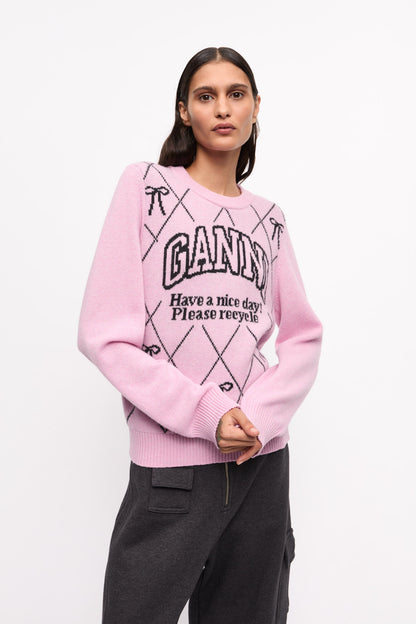 PINK GRAPHIC BOW SWEATER