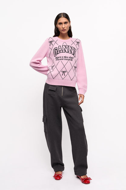 PINK GRAPHIC BOW SWEATER