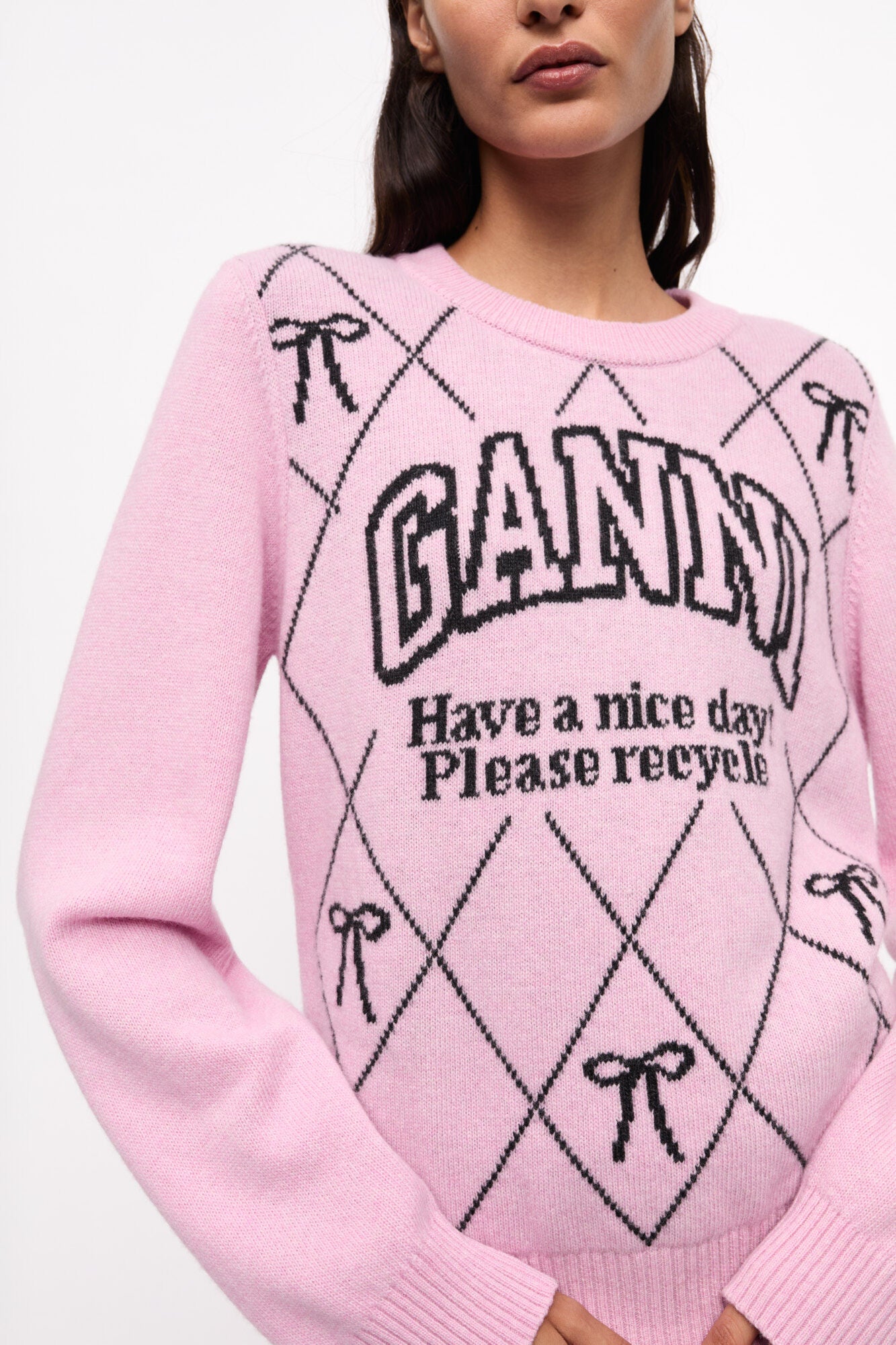 PINK GRAPHIC BOW SWEATER