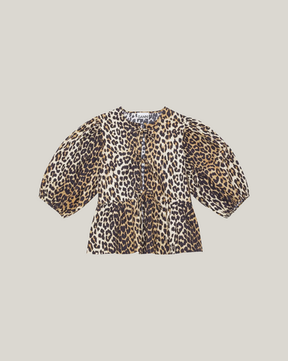 LEOPARD PEPLUM TIE BLOUSE