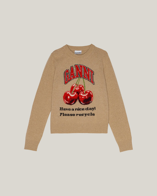 CHERRY WOOL MIX CREWNECK PULLOVER