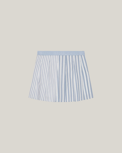 BLUE STRIPE COTTON PLEATED MINI SKIRT