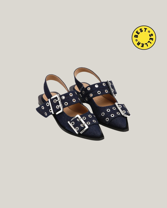 DENIM BUCKLE BALLERINAS