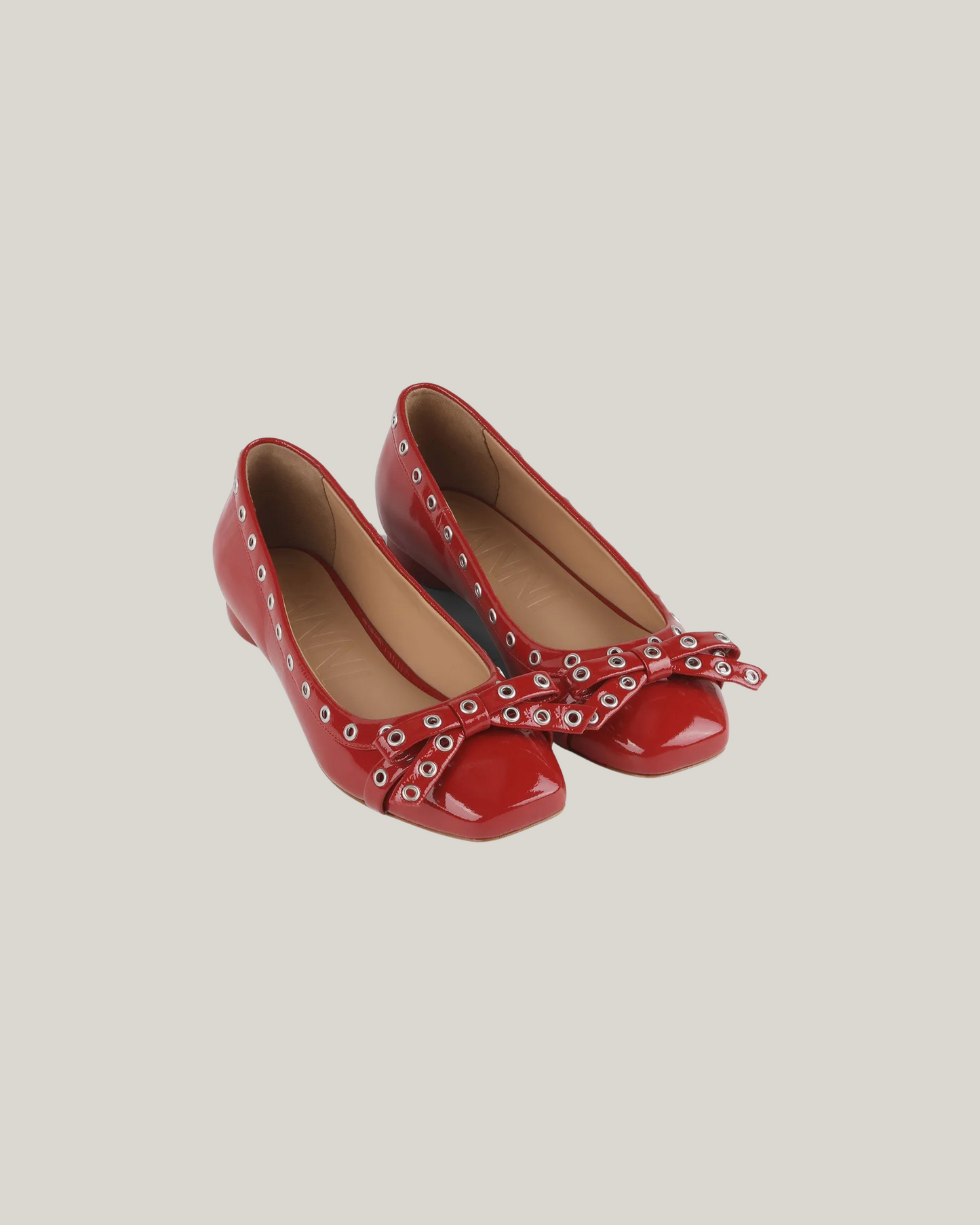 RED EYELET BOW BALLERINAS