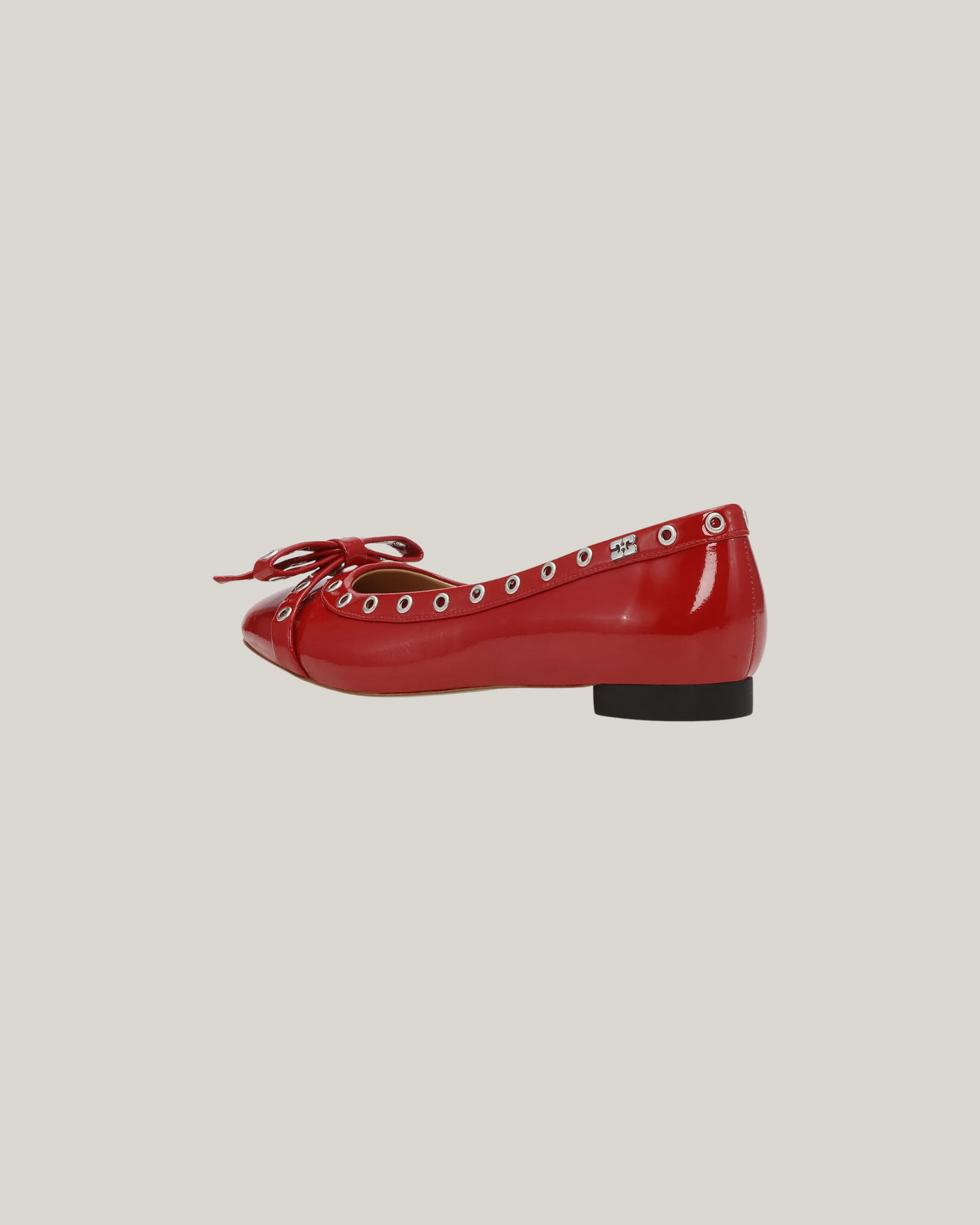 RED EYELET BOW BALLERINAS