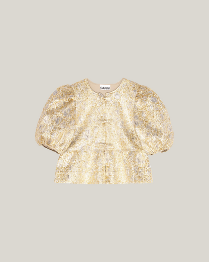 GOLD & SILVER PEPLUM TIE BLOUSE