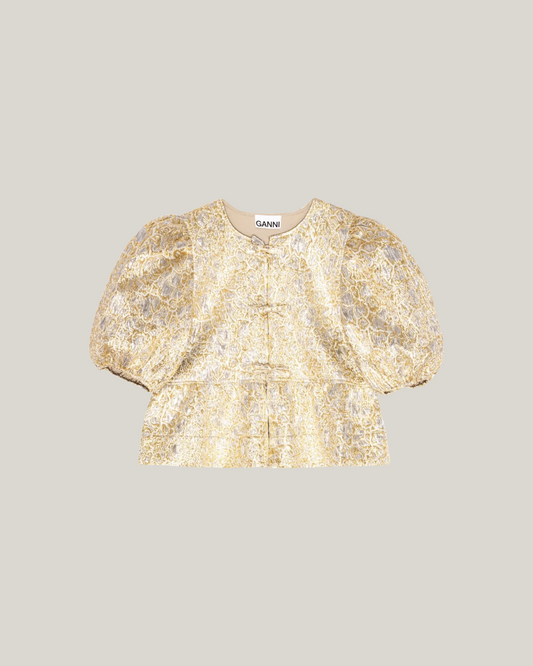 GOLD & SILVER PEPLUM TIE BLOUSE