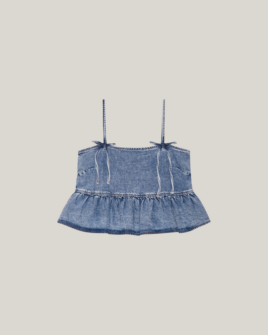 MID BLUE DENIM STRAP TOP