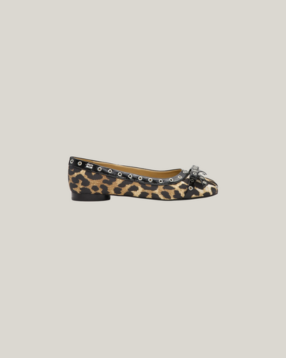 LEOPARD EYELET BOW BALLERINAS