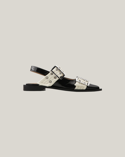 BLACK/EGRET BUCKLE BALLERINAS