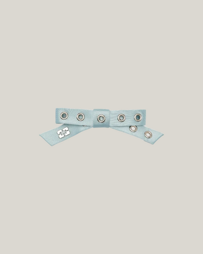 ICY BLUE EYELET BOW BARETTE