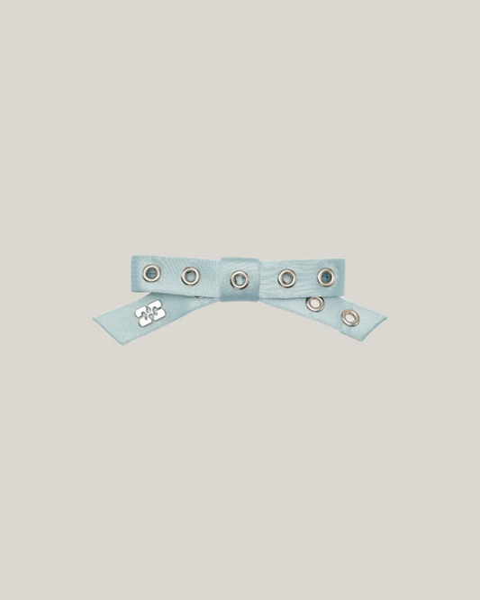 ICY BLUE EYELET BOW BARETTE