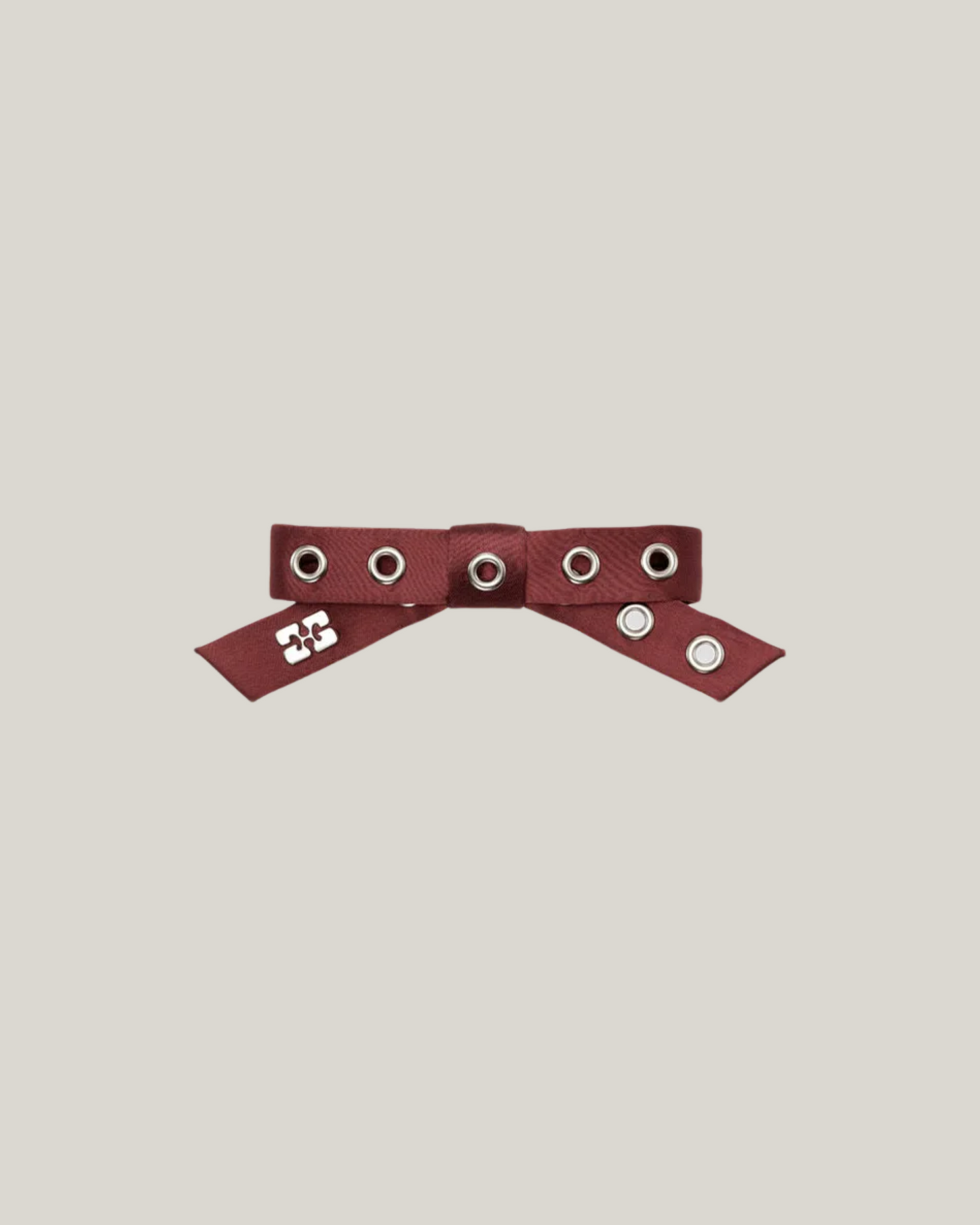 BURGUNDY EYELET BOW BARETTE