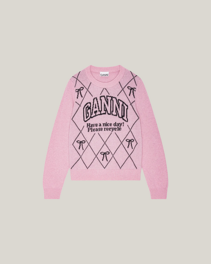 PINK GRAPHIC BOW SWEATER