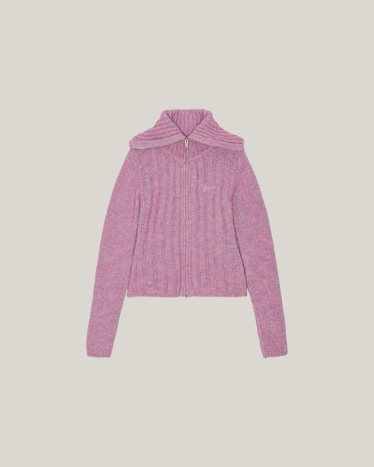 PINK HIGHNECK ZIP CARDIGAN