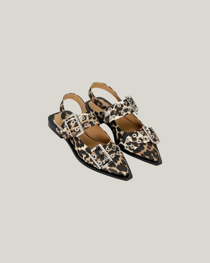 LEOPARD BUCKLE BALLERINAS