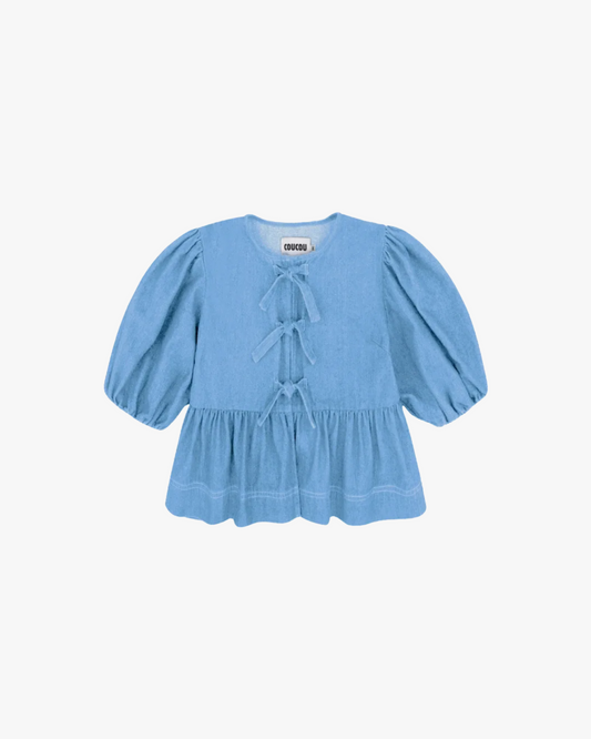 THE PEPLUM TOP CHAMBRAY