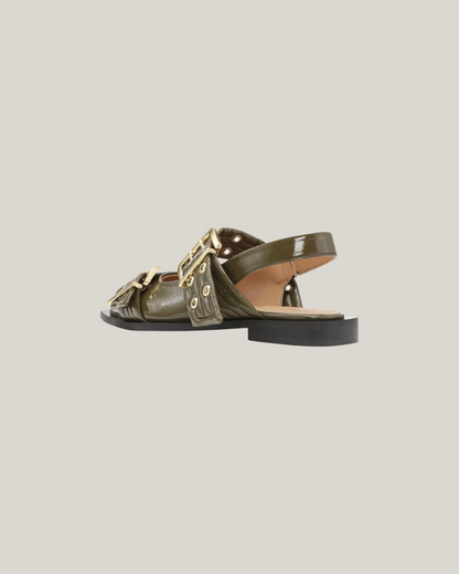 MILITARY OLIVE BUCKLE BALLERINAS