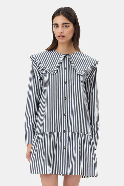 BLACK AND WHITE STRIPE MINI SHIRT DRESS