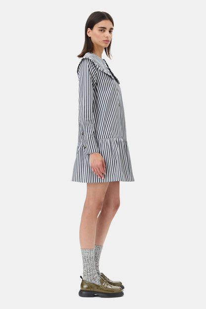 BLACK AND WHITE STRIPE MINI SHIRT DRESS