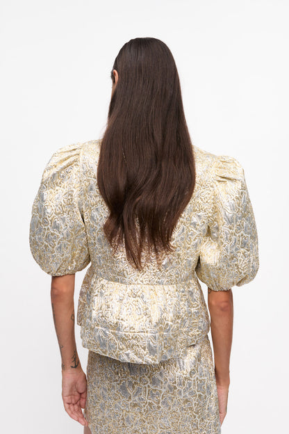 GOLD & SILVER PEPLUM TIE BLOUSE