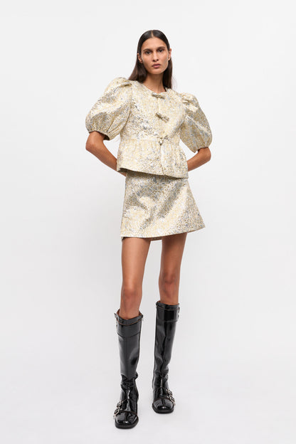 GOLD & SILVER PEPLUM TIE BLOUSE